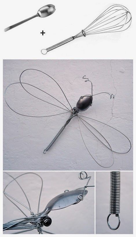 DIY Whisk Dragonfly diy ideas crafts do it yourself Old Kitchen Utensils, Silverware Crafts, Silverware Art, Diy Welding, Metal Garden Art, Sculpture Metal, Junk Art, Metal Art Welded, Metal Art Diy