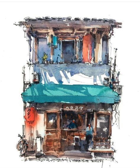 Watercolor Architecture, Watercolor Sketchbook, Building Art, Urban Sketchers, Sketch Painting, Watercolor Sketch, Urban Sketching, Store Front, Watercolor Drawing