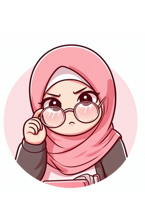 Girl With Specs Cartoon, Chibi Hijab, Hijabi Cartoon, Islamic Stickers, Art School Supplies, Anime Picture Hd, Sticker Design Inspiration, Vector Character Design, Islamic Cartoon