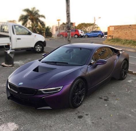 Could you do Purple? Bmw I8 Purple, Matte Purple Car Wrap, Black And Purple Car Wrap, Matte Purple Car, Black Car With Purple Accents, Purple Wrapped Car, Purple Sports Cars, Black And Purple Car, Purple Race Car