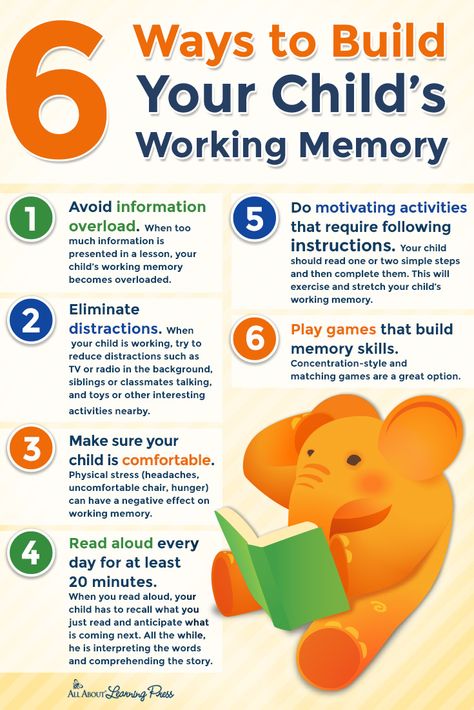 Build your child's working memory with these 6 great tips. Click through for more information and tips! Teaching Methods For Kids, Working Memory Activities For Kids, Early Childhood Education Resources, Auditory Processing, Executive Functioning Skills, Parenting Knowledge, Learning Tips, Working Memory, Affirmations For Kids