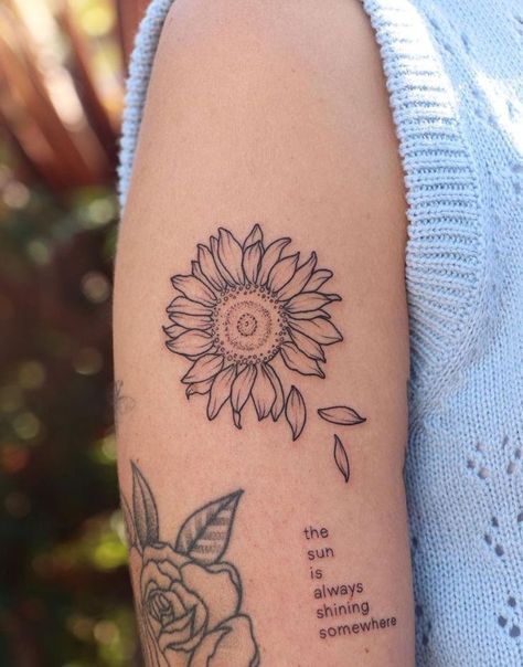 Sunflower Back Arm Tattoo, Sunflower Tattoo On Arm For Women, Cool Arm Tats For Women, Medium Size Forearm Tattoos For Women, Up Arm Tattoo Woman, Tattoos Bicep Women, Back Of Arm Tattoos For Women Upper, Small Fore Arm Tattoos For Women, Multiple Tattoos On Arm Women