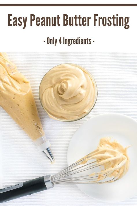 This easy peanut butter frosting recipe only needs 4 ingredients and is perfect for topping cakes, brownies, or cupcakes! #frosting #dessert #peanutbutter Peanut Butter Cream Frosting, Peanut Butter Frosting No Butter, Whipped Peanut Butter Frosting, Easy Peanut Butter Frosting, Peanut Butter Frosting Easy, Fluffy Peanut Butter Frosting, Peanut Butter Cream Cheese Frosting, Cupcake Frosting Tips, Peanut Butter Recipes Easy