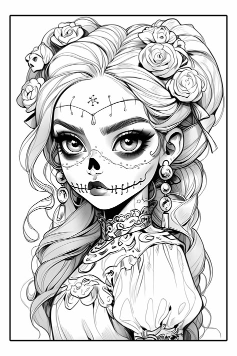 Super Mario Coloring Pages, Manga Coloring Book, Skull Coloring Pages, Adult Coloring Books Printables, Color Drawing Art, Big Eyes Art, Adult Coloring Designs, Detailed Coloring Pages, Free Adult Coloring Pages