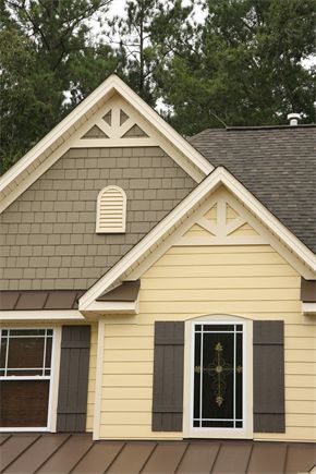 Design Ideas | Photo Showcase | James Hardie Yellow Siding, Yellow House Exterior, Grey Exterior House Colors, Exterior House Siding, Exterior House Renovation, House Addition, House Paint Color Combination, Exterior House Paint Color Combinations, James Hardie