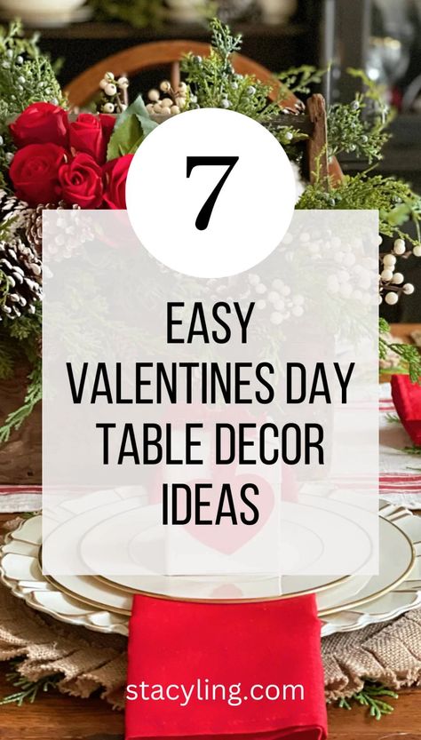 Looking for ways to celebrate Valentine's Day? Wait until you see these simple but gorgeous table decor ideas for Valentine's Day. #valentinesday #valentinesdayideas #valentinesdaytable #valentinesdaytabledecor #tabledecorideas #tabledecoration #valentinesdaydecoratingideas #galentinesday #galentinesdayideas #valentinesdaybrunchmenu Valentines Gift Ideas For Him, Dining Table Decor Ideas, Valentines Ideas For Her, Valentine Day Table Decorations, Valentines Ideas For Him, Galentines Day Ideas, Valentines Gift Ideas, Farmhouse Table Centerpieces, Valentine Centerpieces