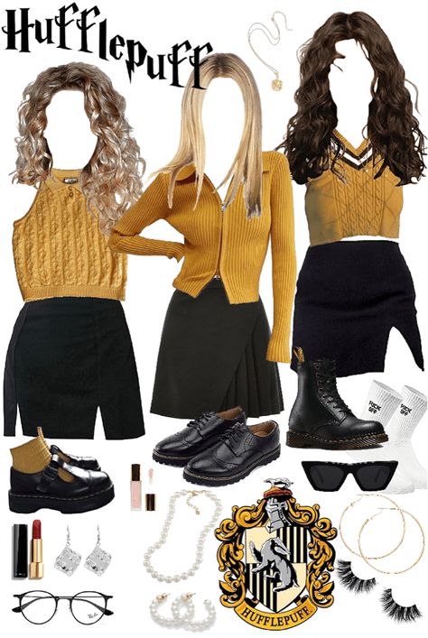 #harrypotter #hufflepuff. Discover outfit ideas for everyday made with the shoplook outfit maker. How to wear ideas for Amazon.com: eyelashes: Clothing, Shoes and Gold Hoops Hogwarts Student Costume, Harry Potter Universal Outfit, Harry Potter Inspired Outfits, Hufflepuff Uniform, Harry Potter Houses Outfits, Hufflepuff Outfit, Hogwarts Uniform, Hogwarts Outfits, Hufflepuff Aesthetic