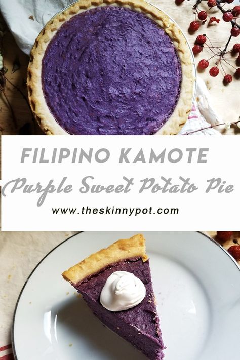 This Purple Sweet Potato Pie (Kamote Pie) is an easy alternative for our ever elusive Ube pie. This Kamote Pie taste just like Ube Pie - I promise. Purple Sweet Potato Pie, Ube Dessert Recipe, Sweet Potato Dessert, Ube Recipes, Filipino Food Dessert, Sweet Potato Pies Recipes, Purple Sweet Potato, Japanese Sweet Potato, Purple Sweet Potatoes