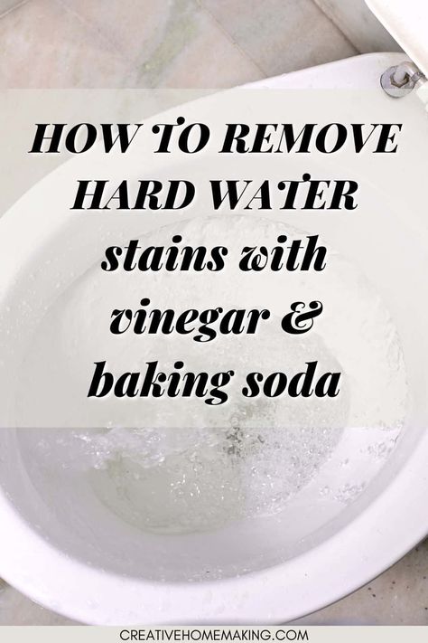 How to remove hard water stains in your toilet with vinegar and baking soda. One of my favorite bathroom cleaning hacks! Toilet Hard Water Stains, Remove Toilet Bowl Stains, Removing Hard Water Stains, Toilet Stain Remover, Cleaning Toilet Stains, Clean Toilet Bowl Stains, Baking Soda Cleaner, Toilet Bowl Stains, Remove Yellow Stains