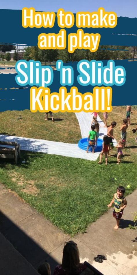 Slip And Slide Kickball, Diy Outdoor Games, Backyard Water Games, Summer Water Activities, Fun Water Games, Outdoor Water Games, Outdoor Water Activities, Outdoor Summer Activities, Slip N Slide