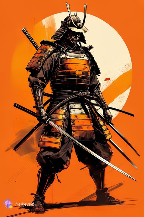 Stylized Samurai Vigil*: Discover the bold world of stylized art with this samurai illustration. The contrast of sharp lines and vivid orange hues makes it a standout piece for any collection focused on modern interpretations of classic warriors. #StylizedArt #SamuraiStandoff #ModernWarrior Modern Samurai Art, Samurai Illustration Art, Superhero Samurai, Old Samurai, Samurai Photography, Futuristic Samurai, Samurai Illustration, Samurai Concept, Japanese Art Samurai