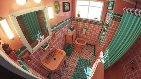 Bathroom Digital Art, Bathroom Reference Photo, Bathroom Concept Art, Bathroom Perspective, 40s Bathroom, Bathroom Reference, Drawing Bathroom, Aesthetic Environment, Bathroom Illustration