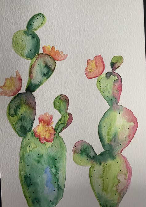 Watercolour Cactus Painting, Cactus Watercolor Easy, Watercolor Succulents Easy, Small Water Colour Painting, Easy Things To Watercolor, Watercolor Cactus Tutorial, Easy Aquarell Painting, Watercolour Inspiration Easy, Watercolor Beginner Ideas