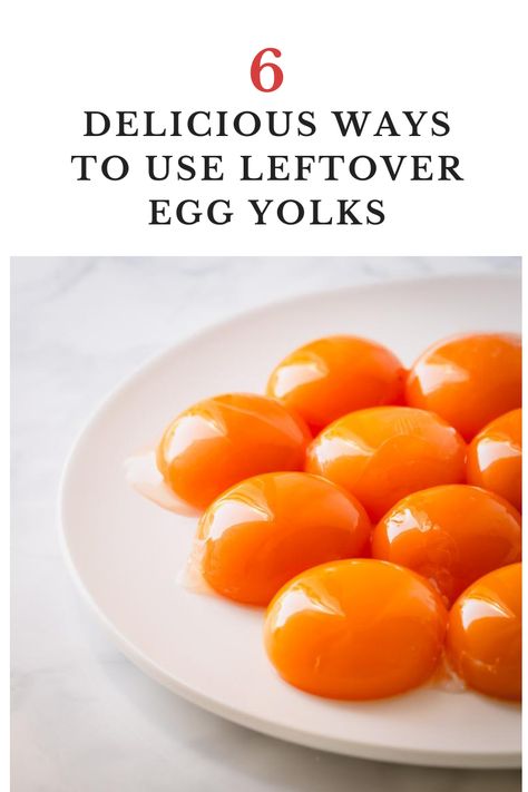 Here’re 6 delicious egg yolk recipes for you to try. Different recipes for various amounts of yolks! Never waste another leftover egg yolk! Egg Yolk Breakfast Recipes, Egg Yoke Recipe, Egg Yoke Recipes Desserts, What To Do With Leftover Egg Yolks, 6 Egg Yolks Recipe, Yolk Recipes Leftover, Recipes For Egg Yolks, Egg Yolk Desserts, Recipes Using Egg Yolks Only