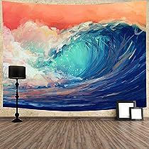 Tapestry Painting, Festival Wedding Decorations, Living Room College, Ocean Tapestry, Blacklight Tapestry, Future Room, Painting 3d, Living Room Dorm, Japanese Waves