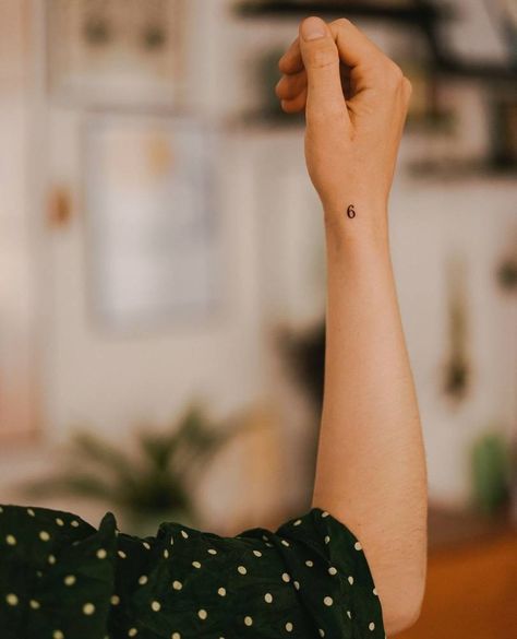 6 Number Tattoo, Minimalist Lettering, Number Tattoo Fonts, Number Tattoos, Typewriter Font, Wrist Tattoo, Number 6, Little Tattoos, Tattoo Lettering