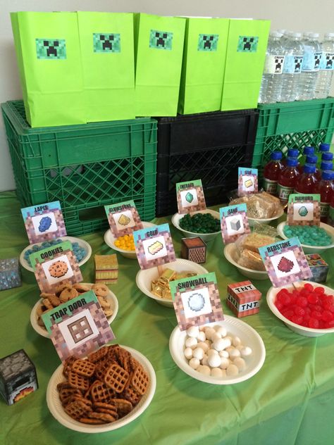 Minecraft Themed Food, Minecraft Party Food Ideas, Minecraft Breakfast, Minecraft Snacks, Minecraft Party Snacks, Minecraft Picnic, Minecraft Classroom, Minecraft Party Food, Adam Joseph