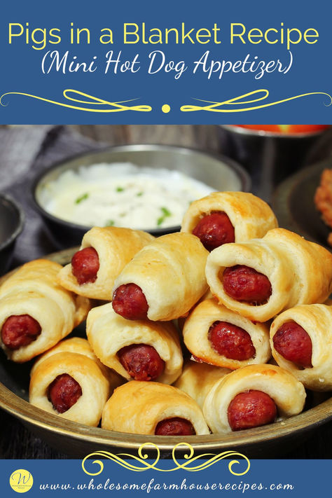 pile of mini hot dogs wrapped in crescent dough Crescent Wrapped Hot Dogs, Little Smokies Crescent Rolls, Mini Hot Dog Recipes, Pigs In A Blanket Recipe Pillsbury, Best Pigs In A Blanket Recipe, Hot Dog Appetizers, Hot Dog Crescent Rolls, Pigs In A Blanket Recipe, Wrapped Hot Dogs