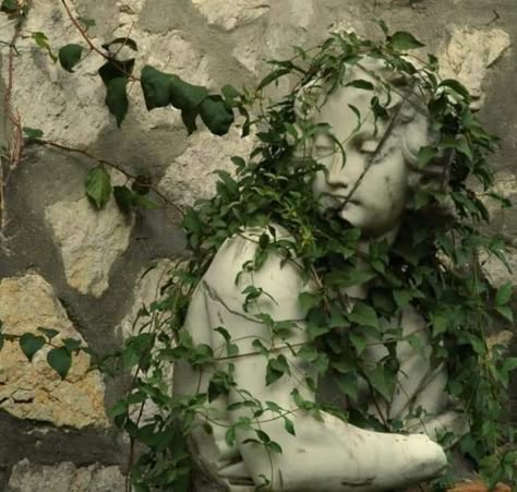 Gaea Greek Mythology, Greek Mythology Aesthetic, Mythology Aesthetic, Greek Mythology, Ivy, Statue, Stone, Wall, Green