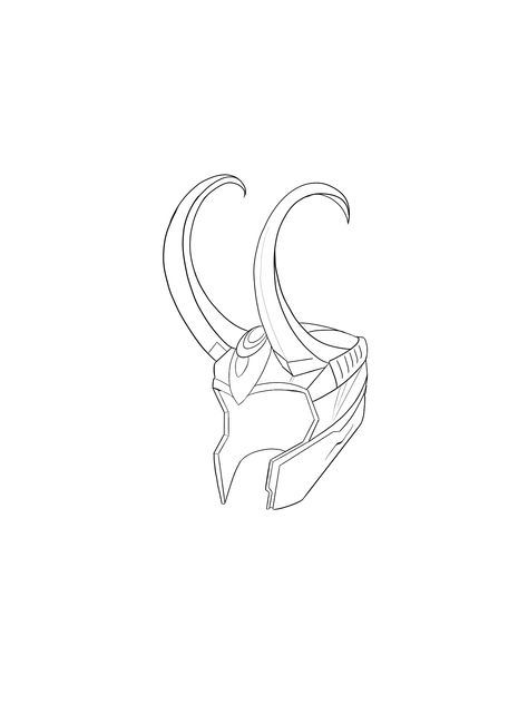 Loki Tatoos Ideas, Loki Laufeyson Tattoo, Marvel Tattoo Stencils, Marvel Fine Line Tattoo, Loki Horns Tattoo, Loki Helmet Drawing, Marvel Patchwork Tattoo, Loki Helmet Tattoo, Marvel Line Art