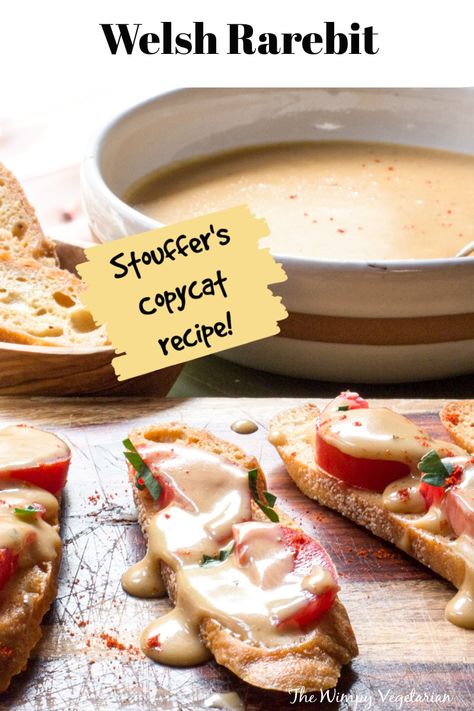 Stouffer's copycat recipe for Welsh Rarebit, a deeply savory cheese sauce that's poured over toasts. Add slices of tomatoes and bacon as desired! #WelshRarebit #WelshRarebitRecipe #WelshRarebitTraditional Welsh Rarebit Cheese Sauce, Stouffer's Welsh Rarebit, Rarebit Sauce, Welsh Rarebit Recipe, White Sauces, Rarebit Recipe, Welsh Rabbit, Welsh Rarebit, Mini Meals