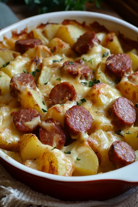 Kielbasa Sausage Cheesy Potato Casserole - An Organized Chaos Chicken Sausage Potato Bake, Smoked Sausage Peppers Potatoes, What To Make With Polish Sausage, Crockpot Cheesy Potatoes And Kielbasa, Recipes Using Sausage Kielbasa, Cozy Comfort Kielbasa Casserole, Kielbasa Breakfast Casserole, Kielbasa Side Dish, Meals With Smoked Sausage Easy Dinners