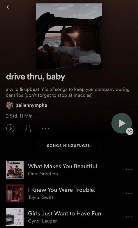 aesthetic roadtrip playlist by zeilennymphe | #spotify #music #playlist Roadtrip Playlist, Aesthetic Roadtrip, Spotify Music Playlist, Upbeat Songs, What Makes You Beautiful, Spotify Playlists, Learning To Drive, Cyndi Lauper, Drive Thru