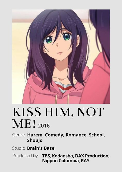 Anime Watchlist, Kiss Him Not Me, Poster Information, Anime Minimalist Poster, Poster Anime, Minimalist Posters, Not Me, Kissing Him, Minimalist Poster