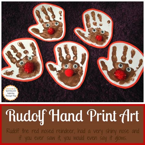 Rudolf Handprint Craft, Rudolph Handprint Art, Snowflake Handprint Craft, Winter Sensory Play, Soup Winter, Play Ideas For Kids, December Art, Sensory Play Ideas, Play For Kids