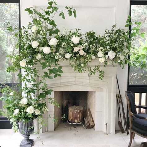 Elizabeth & Sean — Velvet & Twine Mantel Floral Arrangements, Wedding Fireplace Decorations, Mantel Flowers, Wedding Mantle, Wedding Fireplace, Mantelpiece Decor, Fireplace Mantle Decor, Wedding Aisle, Chapel Wedding