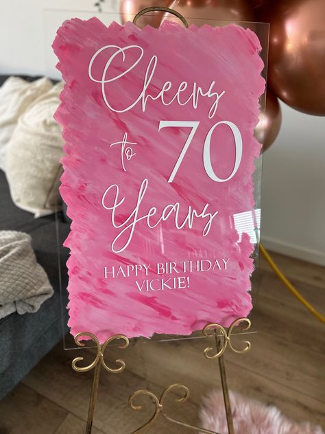 Custom acrylic and vinyl sign for a surprise 70th birthday ✨ Mothers 70th Birthday Party Ideas, Womens 70th Birthday Party Ideas, 70th Birthday Party Ideas For Grandma, 70th Birthday Party Ideas For Mom Theme, 70th Birthday Party Ideas For Women Decorations, 77th Birthday Party Ideas For Mom, 70 Birthday Theme, 70th Surprise Birthday Party Ideas, 70th Birthday Party Themes For Women