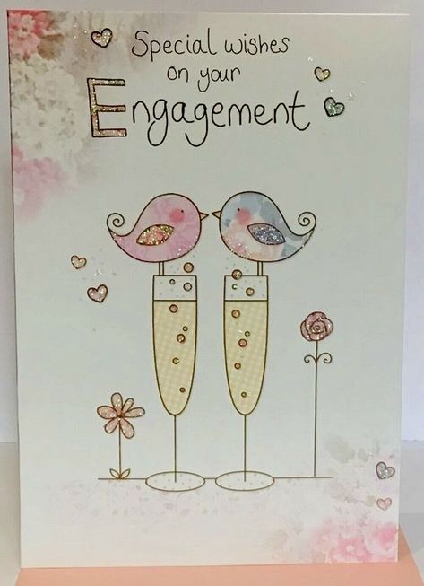 Pink Champagne Bottle, Engagement Card Design, Engagement Cards Handmade, Engagement Wishes, Engagement Congratulations, Marriage Cards, Birthday Card Drawing, Engagement Card, Engaged Couple