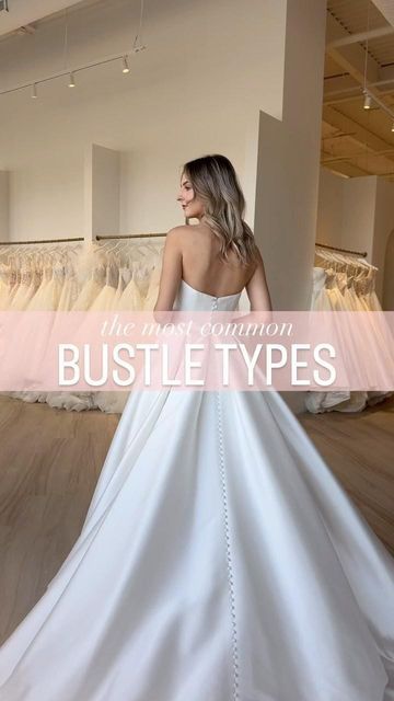 Studio I Do Bridals Wedding Dress Shop on Instagram: "Let’s talk about bustles, baby! ✨ If you’re getting ready to say “I do” and you’ve got a gorgeous gown with a long train, you’re going to want to learn about the magic of bustling. Trust me, you don’t want to be tripping over your dress on the dance floor. Our very own Alterations Manager Mitchell is here to show you the three common bustle types! - Pickup/Traditional Bustle - Flat Bustle - French Bustle Each one has its own unique style and benefits, so you can bustle your wedding dress with confidence. So go ahead and bustle up, because your wedding day is meant to be celebrated without a care in the world!" Wedding Gown Bustle Types, Bustle Wedding Dress Styles Trains, Wedding Dress Bustle Types, Diy Wedding Dress Bustle, Bustle Types, Wedding Dress Train Bustle, Wedding Gown Bustle, French Bustle, Wedding Dress Types