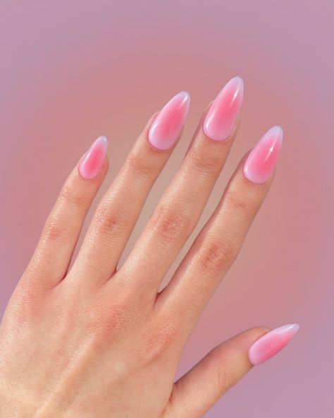 Best 21  aura almond nails you must try this year Aura Almond Nails, 22 Nails, Almond Nails Pink, Pink Summer Nails, Beachy Nails, Nails Extra, Pink Ombre Nails, Airbrush Nails, Summery Nails