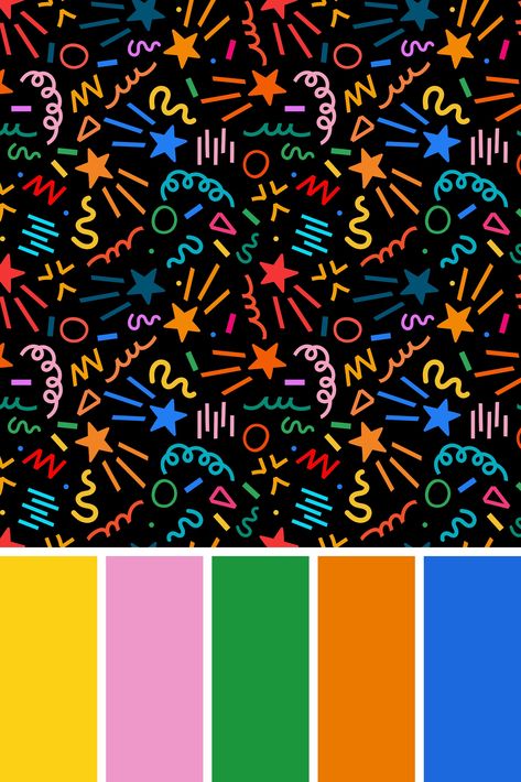 90s colourful doodles pattern 90s Patterns Graphics, 90s Pattern Aesthetic, 90s Colour Palette, Nostalgic Color Palette, Comic Color Palette, 90s Doodles, 90s Elements, 90s Color Palette, 90s Nostalgia Aesthetic