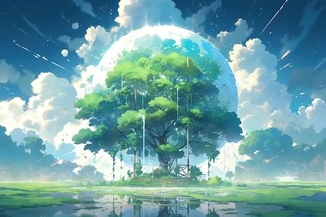 Ecología concepto de planeta verde anime... | Premium Photo #Freepik #photo #planeta-verde #planeta-ecologico #dia-tierra #dia-arbol Premium Photo, How To Plan, Anime