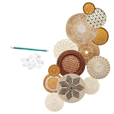 RESPOROX ELEGANCE YOUR WAY Set of 13 Hanging Woven Baskets for Wall Decor - Handcrafted Bamboo, Rattan & Seagrass Baskets come with Hanger Nails, Marking Pencil & Templates Wicker Basket Wall Decor, Woven Wall Basket Decor, Aztec Wall Decor, Wicker Basket Wall, Kitchen Wall Decor Farmhouse, Woven Basket Wall Decor, Rattan Wall Decor, Woven Basket Wall, Seagrass Baskets