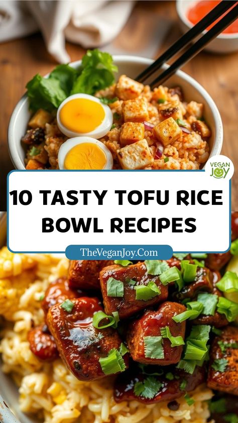 Protein-packed tofu bowls: 10 delicious ways to spice up your rice! Tofu Grain Bowl, Vegan Tofu Bowl, Tofu Rice, Tofu Rice Bowl, Tofu Chicken, Vegan Banana Muffins, Ube Recipes, Bbq Tofu, Vegan Tzatziki