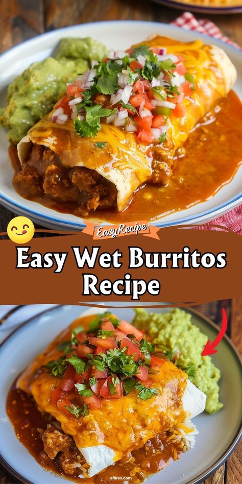 Savor the rich and hearty Wet Burritos, generously topped with sauce and melted cheese. A robust meal that will satisfy your Mexican food cravings.
#WetBurritos #MexicanDish #CheesyGoodness Easy Wet Burrito Recipe, Wet Burrito Recipes, Smothered Beef Burritos, Burrito Sauce, Homemade Burritos, Burritos Beef, Smothered Burritos, Wet Burrito, Burritos Recipe