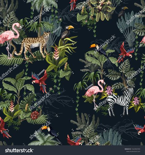 Seamless pattern with jungle animals, flowers and trees. Vector. #Ad , #Affiliate, #jungle#pattern#Seamless#animals Childrens Curtains, Animals Flowers, Exotic Animals, Jungle Wallpaper, Tropical Forest, Jungle Theme, Animal Wallpaper, Flowering Trees, Vinyl Wallpaper