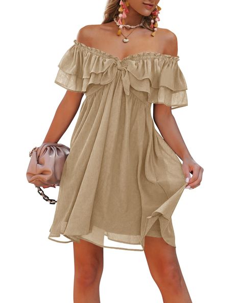 PRICES MAY VARY. 100% Polyester Pull On closure Machine Wash Western Formal Dresses, Flowy Short Dress, Boho Dress Fall, Layered Chiffon Dress, Dresses With Cowboy Boots, Chiffon Ruffle Dress, Beach Party Dress, Autumnal Equinox, Shoulder Dresses