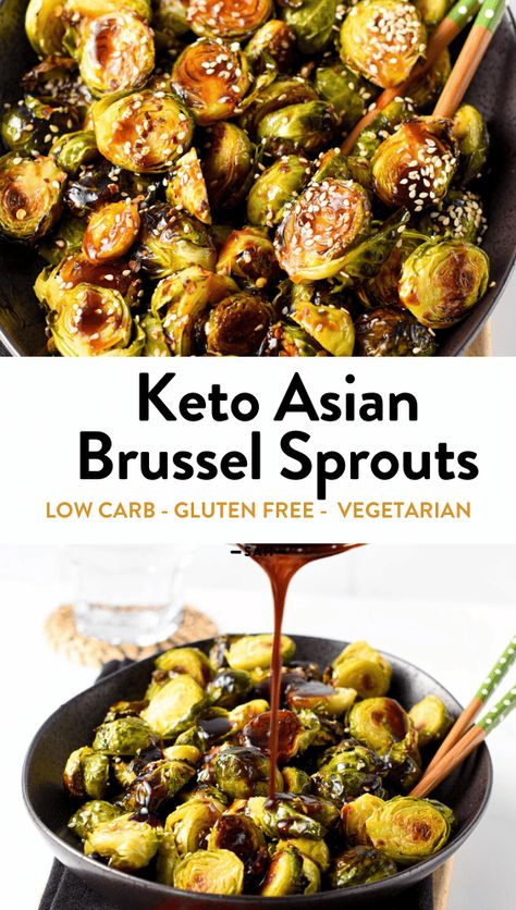 Asian Brussel Sprouts Air Fryer, Asian Brussel Sprouts, Vegetarian Keto Diet, Baked Brussel Sprouts, Fried Brussel Sprouts, Crispy Brussel Sprouts, Sprouts Recipe, Sweet And Spicy Sauce, Meatless Recipes