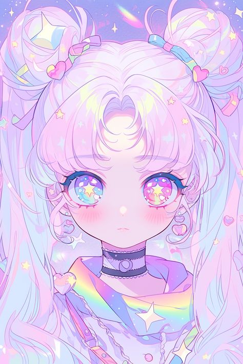 Pastel, Rainbow, Hair, Anime, Pink, Blue, Kawaii