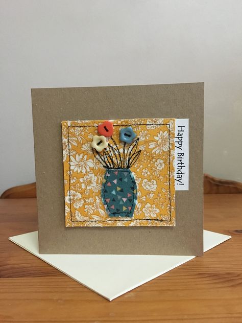 Sew Birthday Card, Hand Sewn Greeting Cards, Applique Birthday Cards, Stitched Birthday Cards, Sewing Birthday Cards, Quilted Birthday Cards, Hand Sewn Cards, Fabric Birthday Cards Handmade, Sewn Birthday Cards