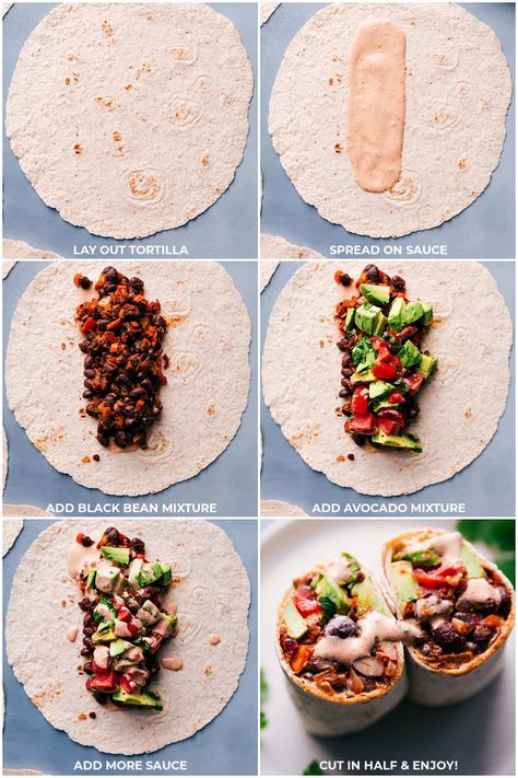 Black Bean Wraps (With A Chili-Lime Sauce) | Chelsea's Messy Apron Black Bean Hummus Wrap, Black Beans Burrito, Kidney Bean Burrito, Bean Wrap Recipe, Bean Wraps Healthy, Cold Burrito Wrap, Black Bean Wraps Recipes, Veggie Burrito Wraps, Bean Tortillas Recipe