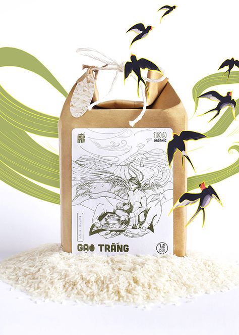 Organic Rice Packaging, Rice Packaging Design, Organic Food Packaging, Animal Illustration Kids, Packaging Design Ideas, Rice Packaging, Organic Packaging, Spices Packaging, Japanese Packaging