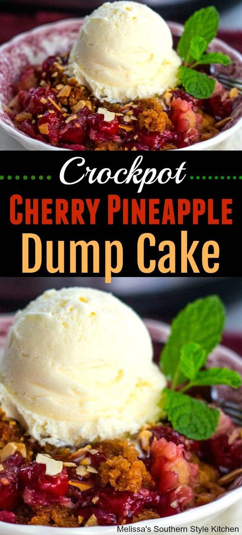 Dump Cake Crockpot, Crockpot Cobbler, Crockpot Dessert, Cherry Pineapple Dump Cake, Crockpot Cake, Crockpot Desserts, Cherry Dump Cake Recipe, Pineapple Dump Cake, Cherry Cobbler Recipe