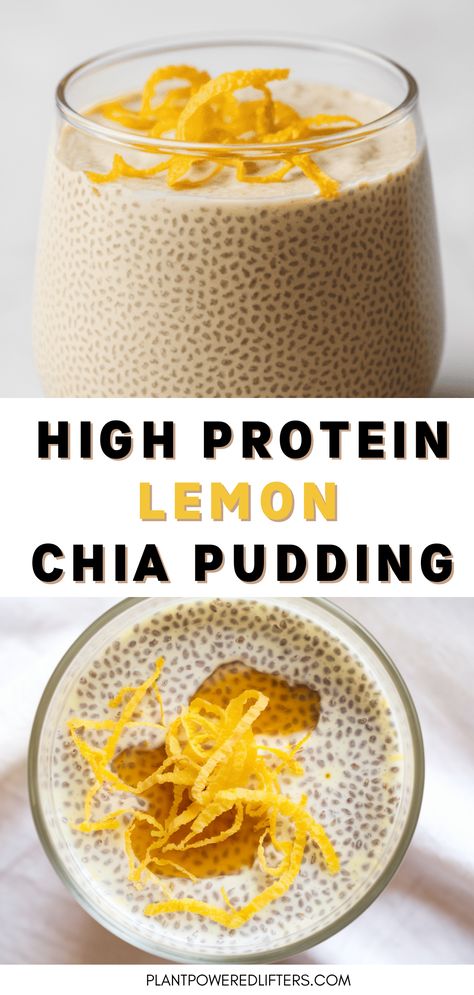 This high-protein lemon chia seed pudding is both healthy and easy to make. Perfect as a high-protein vegan breakfast or vegan dessert that you can add to your own list of chia seed pudding recipes. On top of that, it's dairy-free as well. Give it a try! Chia Seed Pudding Healthy Breakfast, Healthy Chia Pudding Breakfast, Chia Seed Pudding Tiramisu, Quick Chia Pudding, Apple Chia Seed Pudding, Lemon Chia Pudding Recipes, Chia Dessert Recipes, Homemade Chia Pudding, High Protein Chia Pudding Recipes