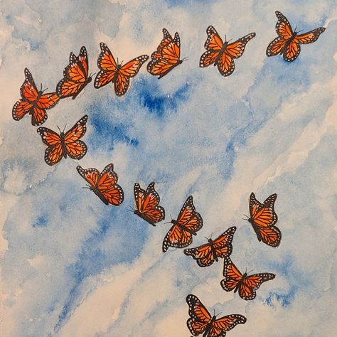 Mid-August typically marks the start of fall migration for millions of Monarch butterflies. This is my mixed media painting of the flight of a monarch butterfly. I used watercolor, ink and acrylics in this butterfly painting. I appreciate your feedback and sharing my art with others. prints/products: https://www.teepublic.com/t-shirt/57780611-flight-of-the-monarch-butterfly?store_id=737244 . . . #mattstarrfineart #artistic #paintings #artforsale #artist #myart #dailyart #artlover #artwor... Monarch Butterflies Art, Butterfly Feeders, Start Of Fall, Butterfly Houses, Monarch Butterflies, The Monarch, Butterfly Party, Paper Butterfly, Watercolor Ink