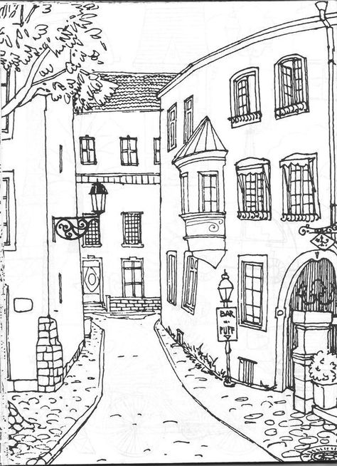 Modele Zentangle, Paintings Tutorials, Italy Street, Illustration Simple, House Sketch, Ayat Al-quran, House Drawing, Simple Illustration, Urban Sketching